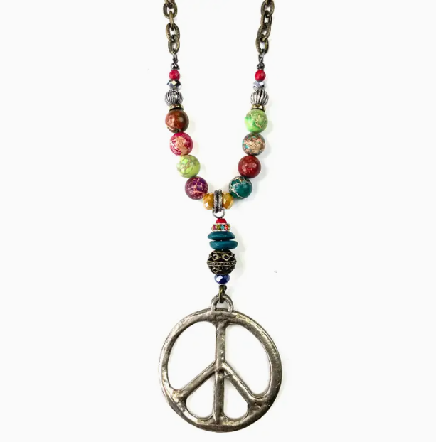 Chain Peace Sign Beaded Chain Peace Sign Necklace | Bethel Woods Museum Store